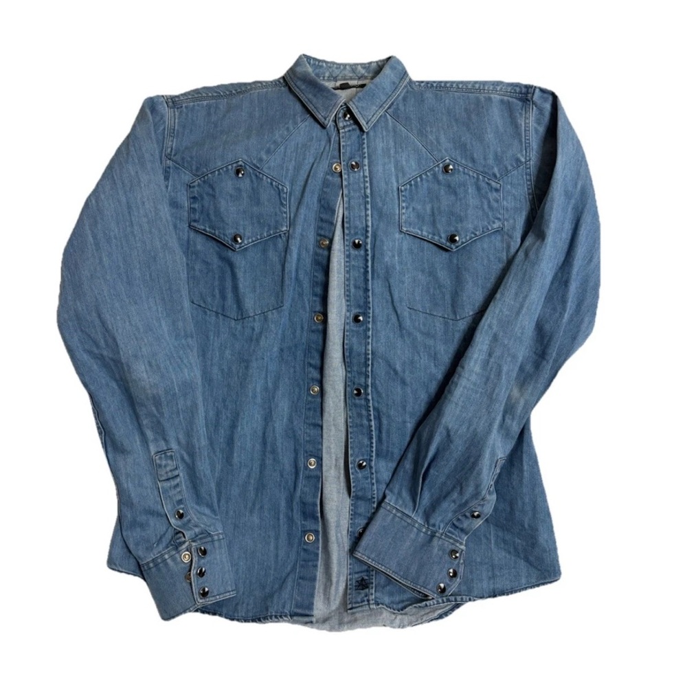 Surface To Air Shirt Mens XS Denim Long Sleeve Snap Buttons Western Painted